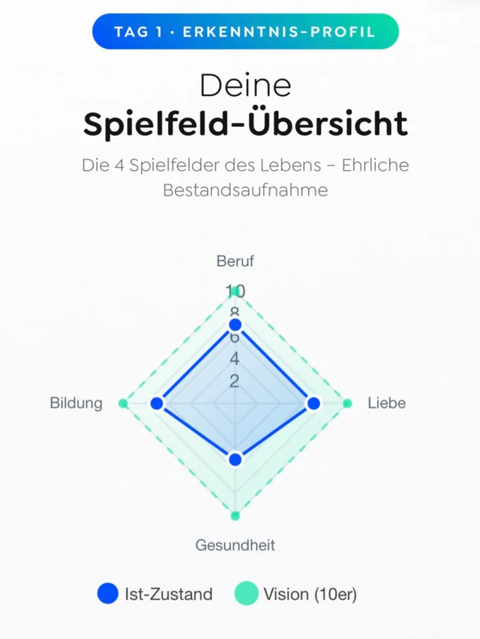 Deine Spielfeld-Übersicht: Erkenntnis-Profil mit Ist-Zustand und Vision